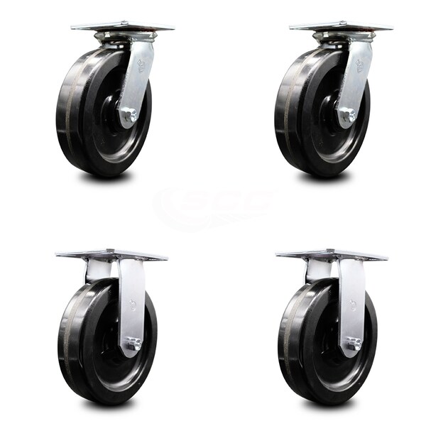8 Inch Phenolic Caster Set with Ball Bearings 2 Swivel 2 Rigid